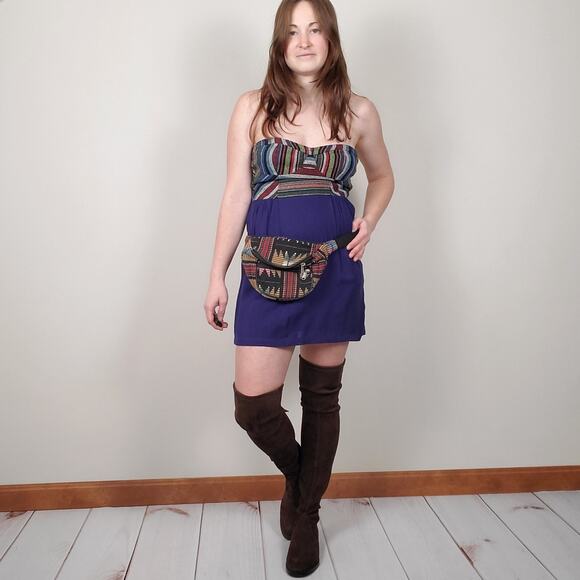 Forever 21 Embroidered Fanny Pack Belt Bag Black Tan Multi - Picture 1 of 13